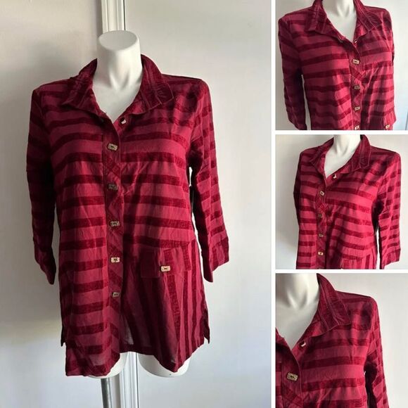 NWT Raspberry Striped Blouse, Size Large, John Mark - Picture 1 of 10